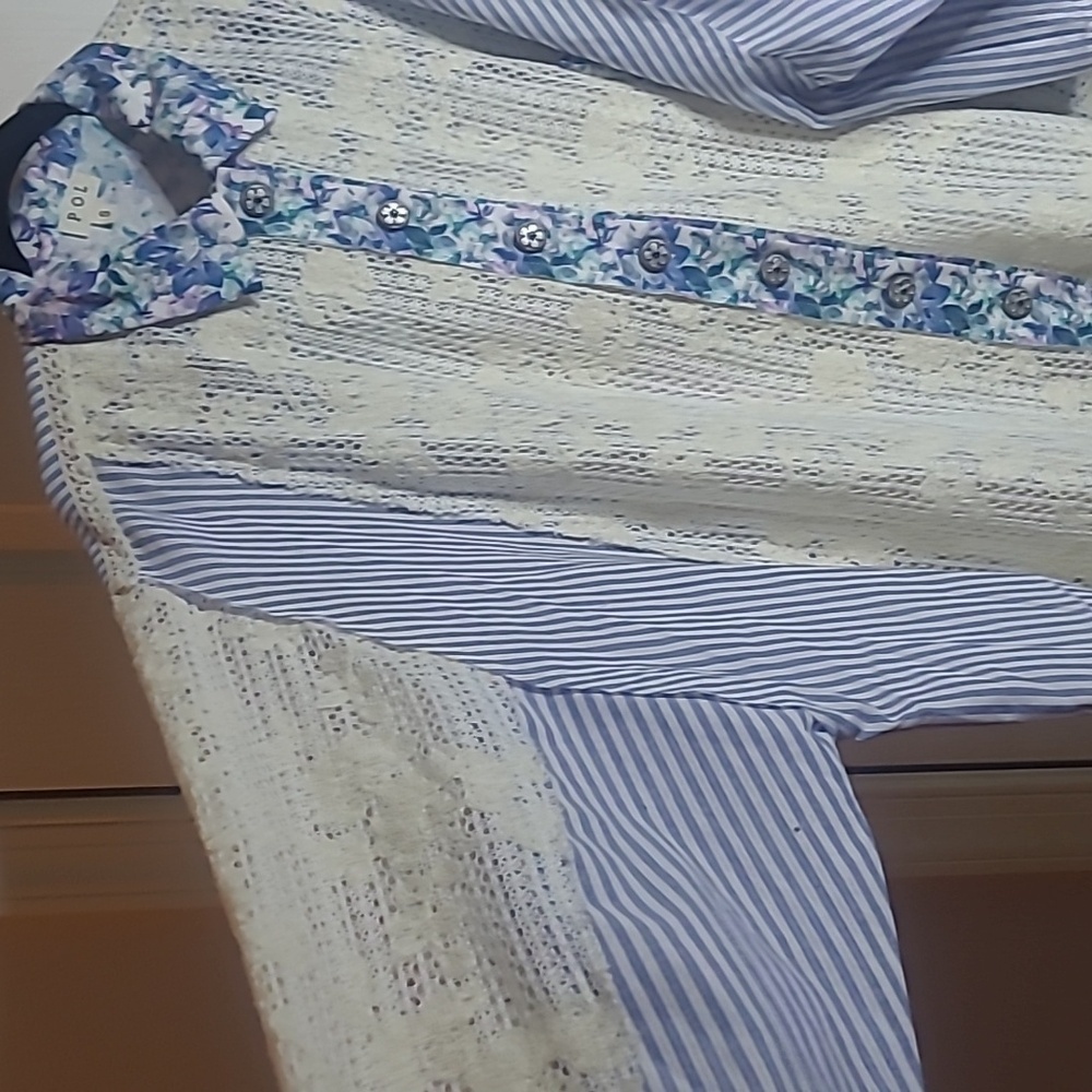 POL Floral Patchwork Demim And Knit Top. Sz S. NWOT Oversized - Picture 12 of 12